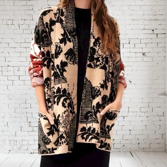 Anthropologie Lola Cardigan Sweater Sz XS/S Oversized Black Multi Floral Boho - Picture 10 of 14